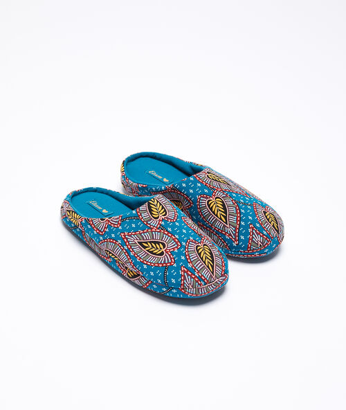 Pantoffels met print blauw.