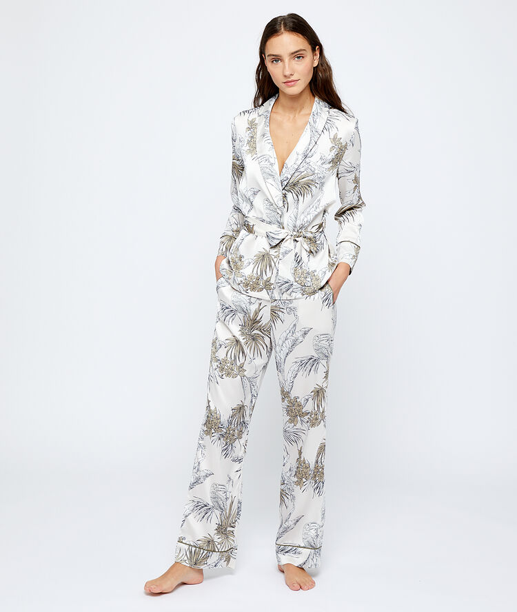Pantalon imprimé satiné blanc.