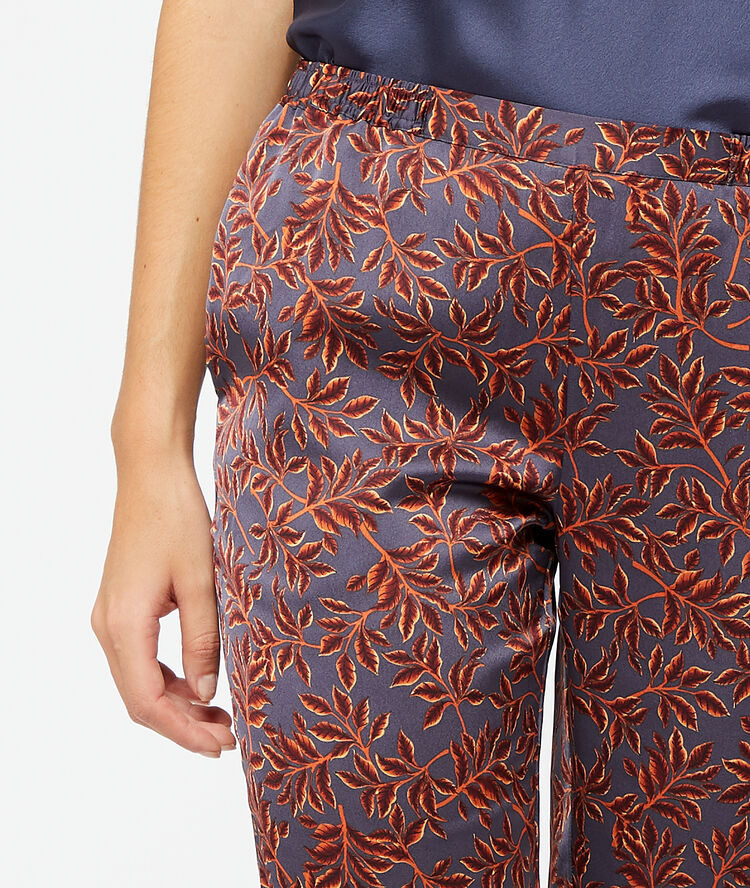 Pantalon imprimé satiné petrole.