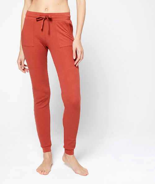 Slim fit homewear broek terracotta.