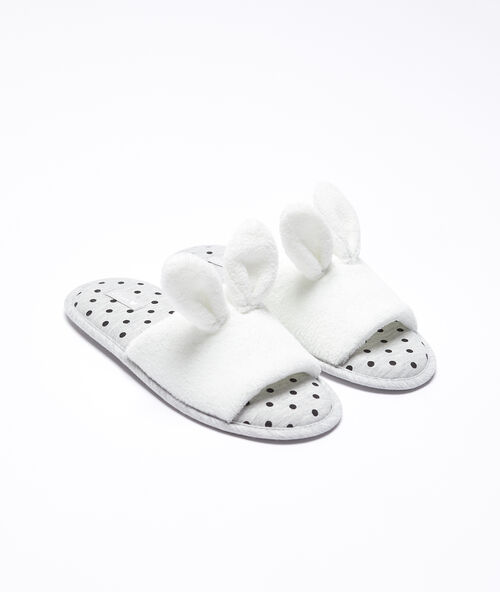 Open slippers, konijnenoren ecru.