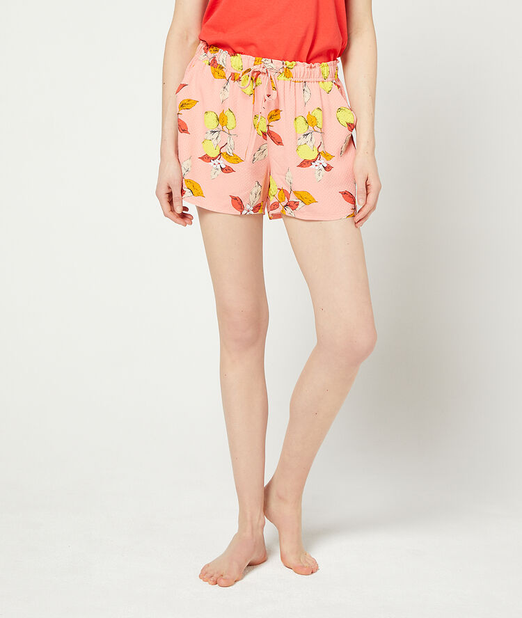 Short imprimé feuillage rose.
