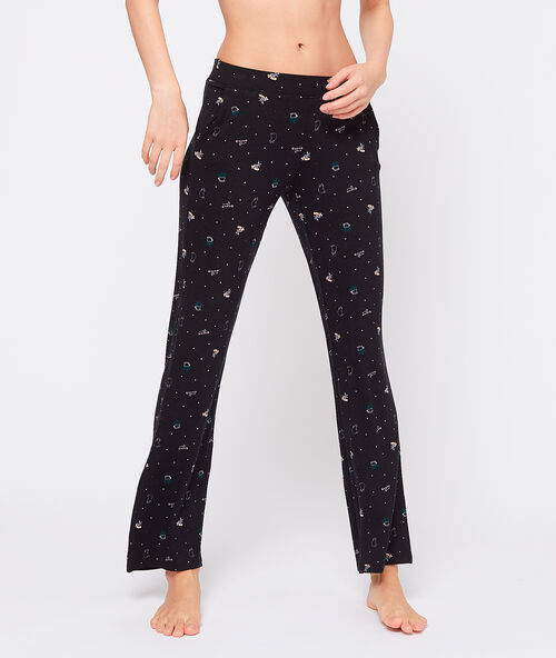Pantalon  imprim&eacute; en viscose &eacute;co-responsable noir.