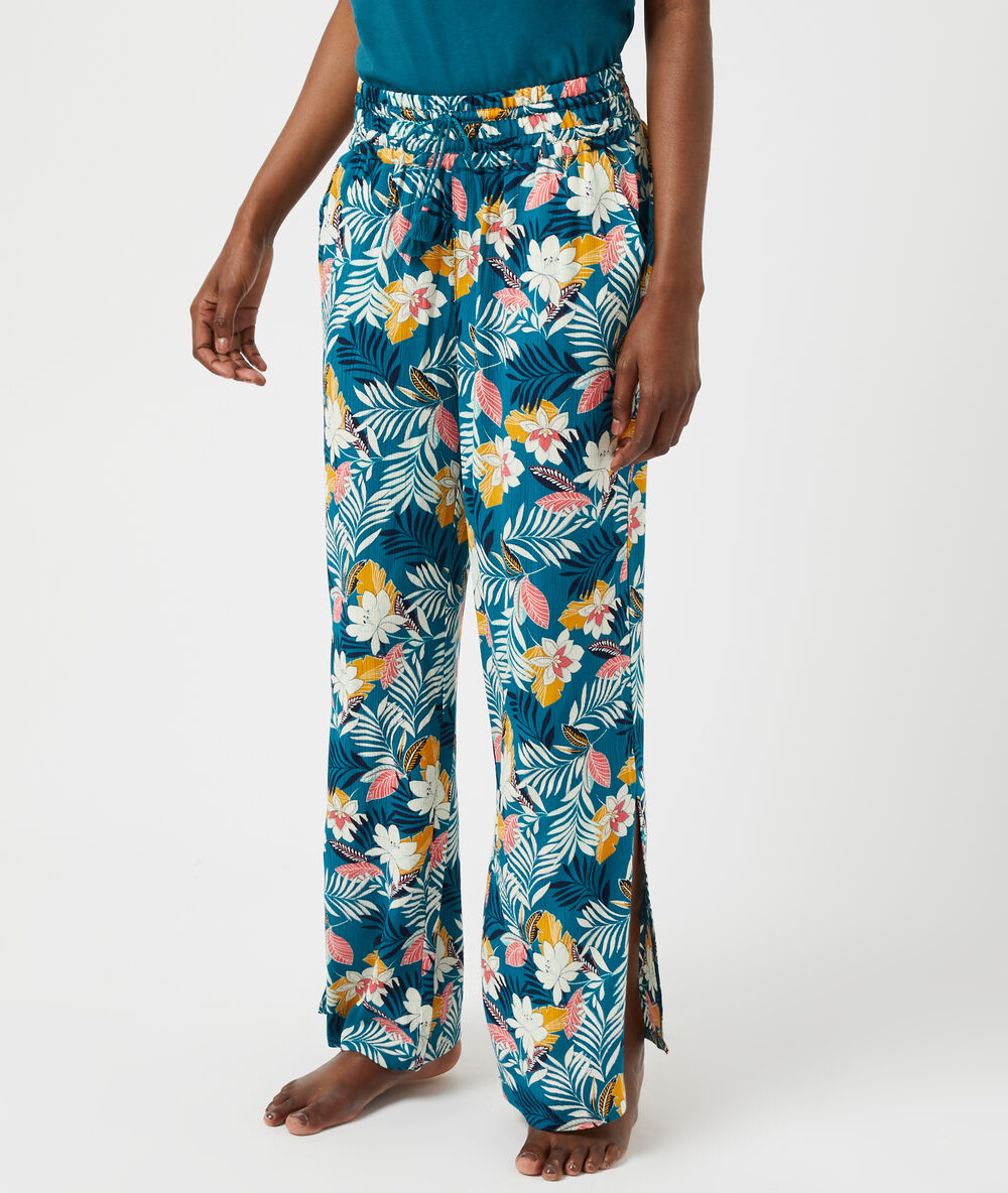 Pantalon met print eendenblauw.