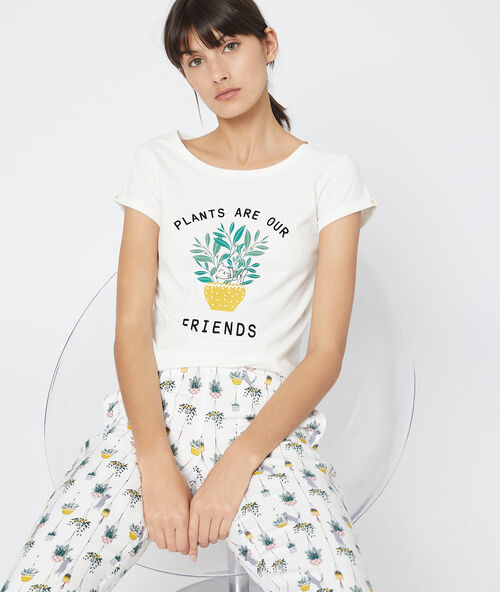 T-shirt 'plants are our friends' in biologisch katoen ecru.