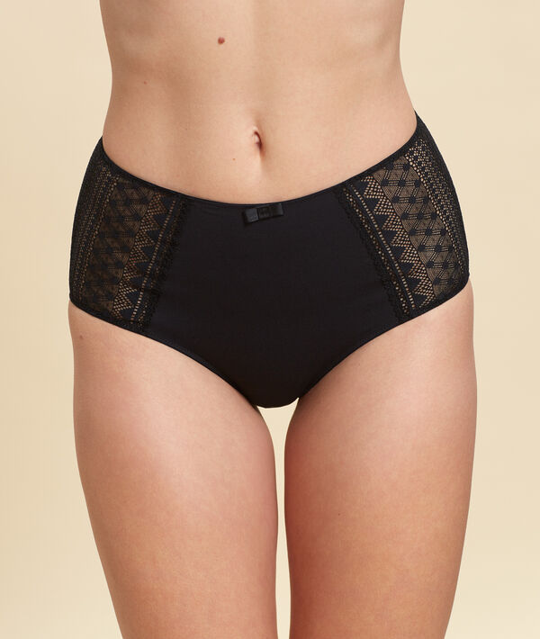 Slipje met hoge taille in microvezel en kant Slipje met hoge taille in microvezel en kant;${refinementColor}