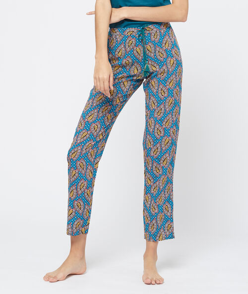 Pantalon imprim&eacute; bleu.