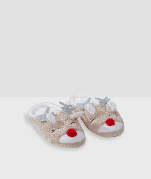 Rendier pantoffels beige.