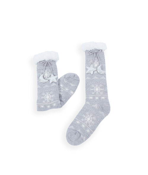 Chaussettes homewear nou&eacute;es &agrave; motifs gris.