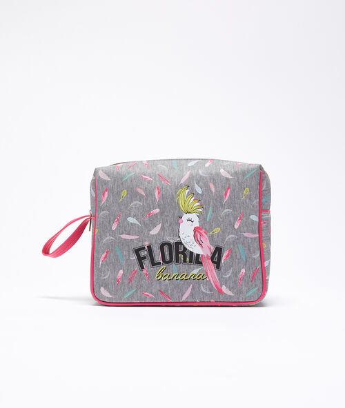 Trousse de toilette oiseau multicolore.