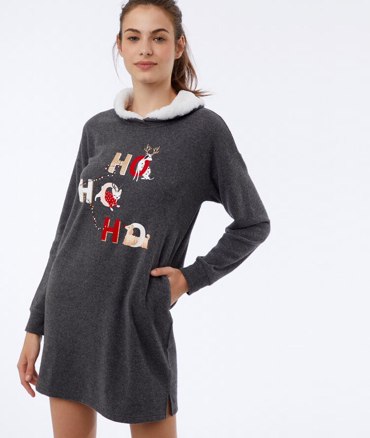 Robe sweat à capuche anthracite.