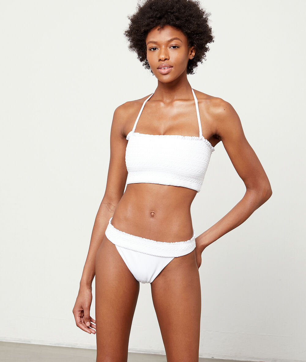 Haut de maillot de bain bandeau large, brodé ecru.