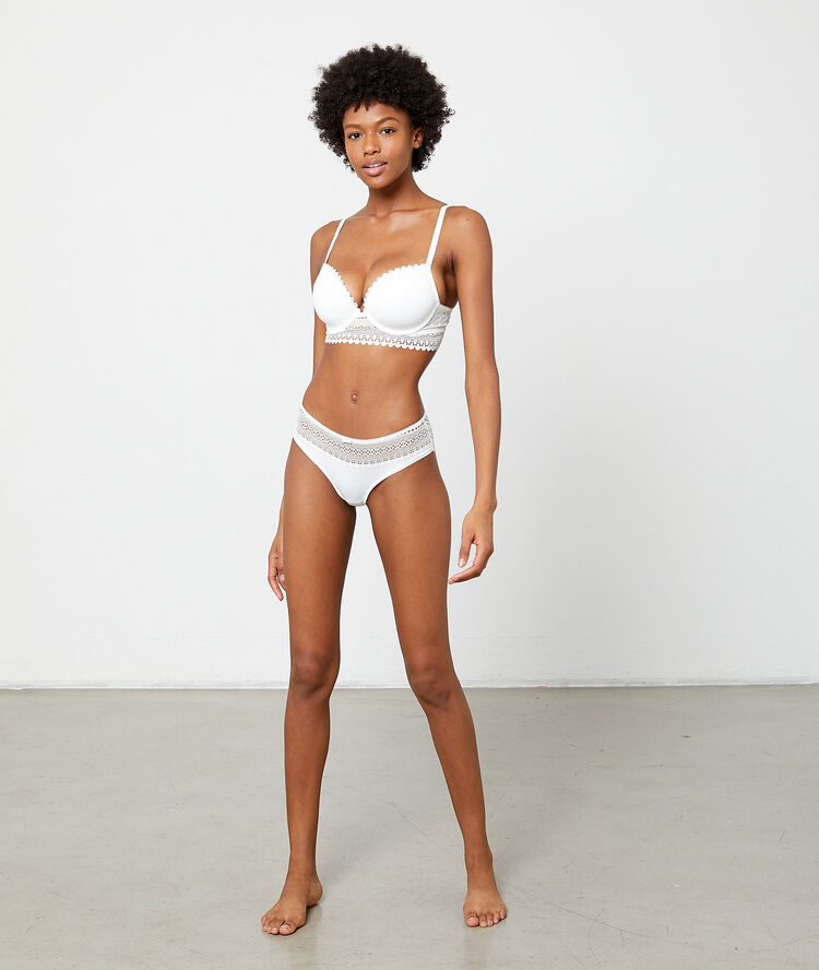 Shorty en microfibre, bords dentelle ecru.