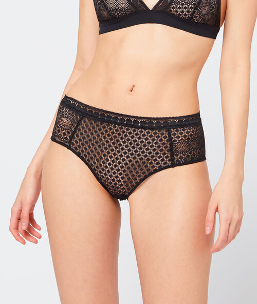 Kanten midi-slipje zwart.