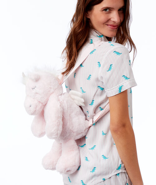 Sac à dos range-pyjama dinosaure ecru.