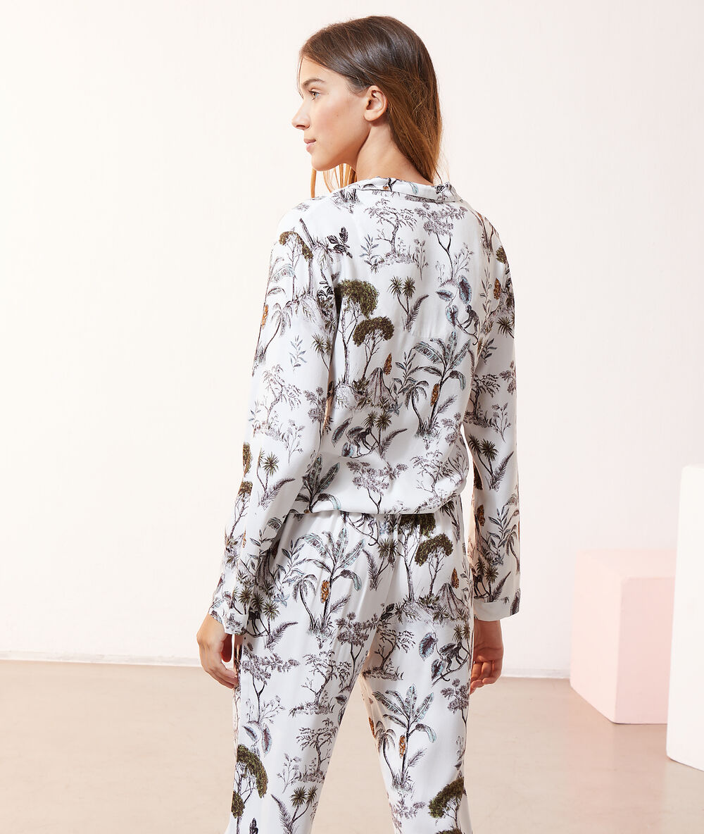 Pyjamahemd met natuurprint ecru.