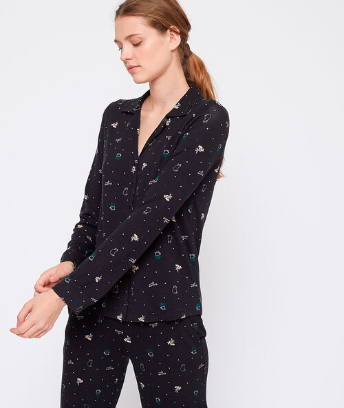 Broek met print in eco-verantwoordelijk viscose zwart.