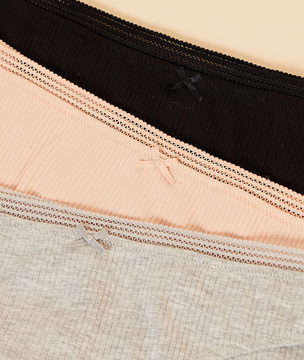Set met 3 corduroy slipjes zwart/grijs/roze.