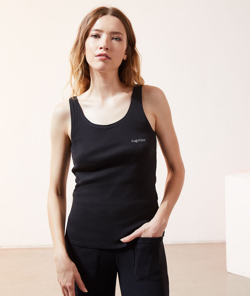 Ribgebreide tanktop 'together' zwart.