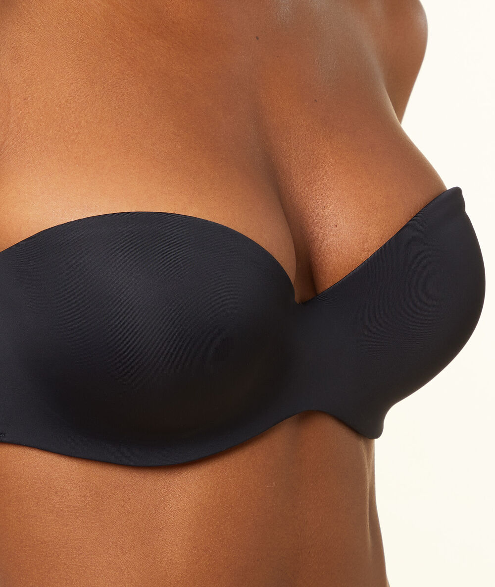 Bandeau microfibre push up, bretelles amovibles bonnets a et b noir.