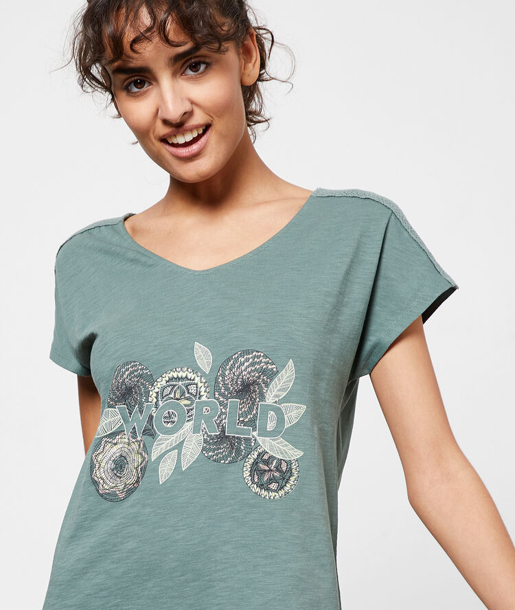 Babydoll met 'world'-print blauw.