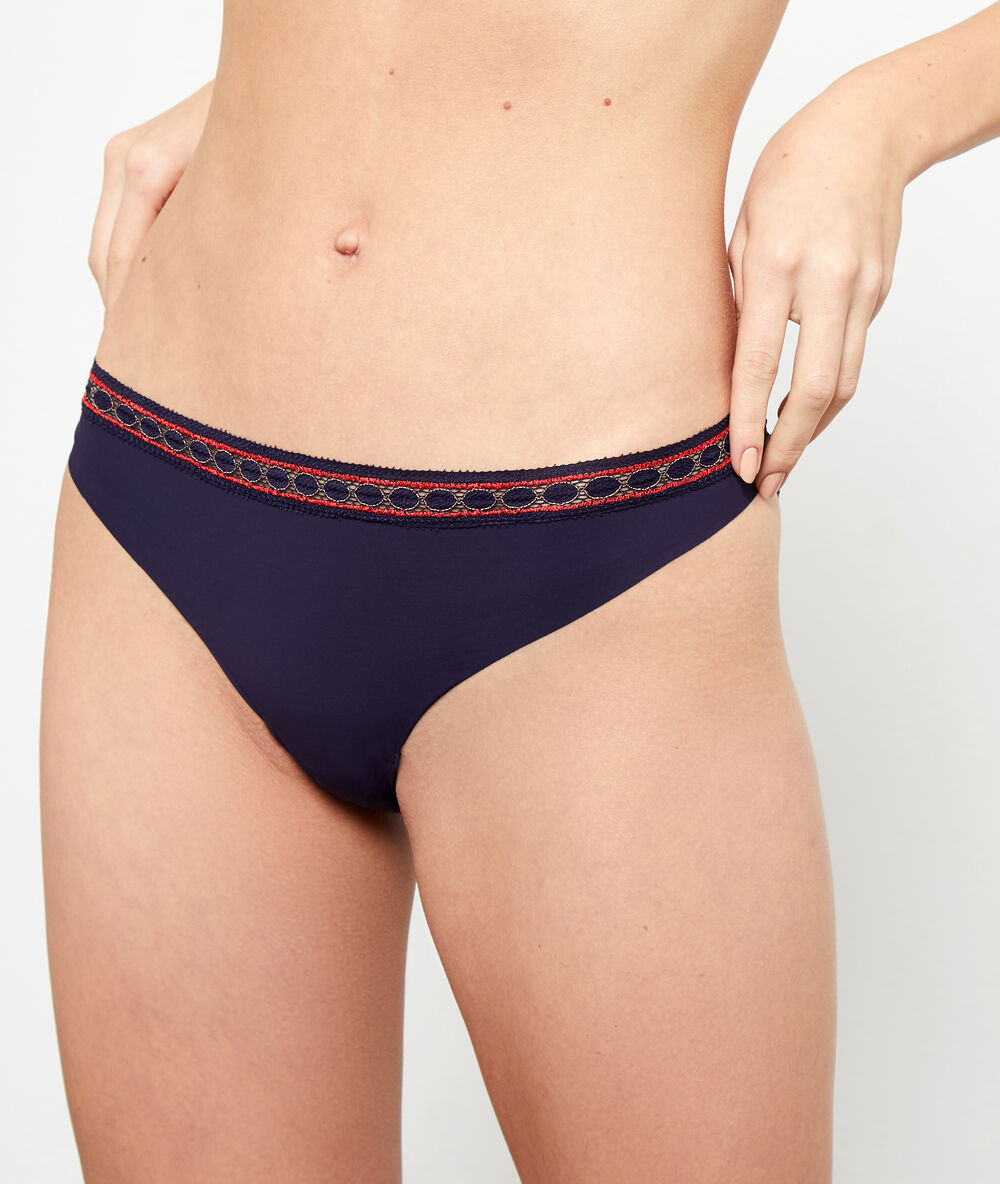 Slip en microfibre et dentelle marine.