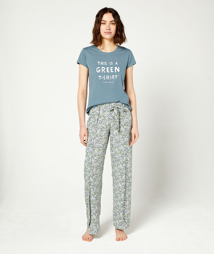 Broek met bladdessin kaki.