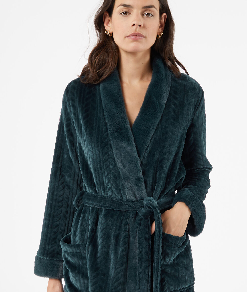 Robe De Chambre Femme En Polaire Peignoir polaire longue - NOLWA - VERT CANARD - ETAM