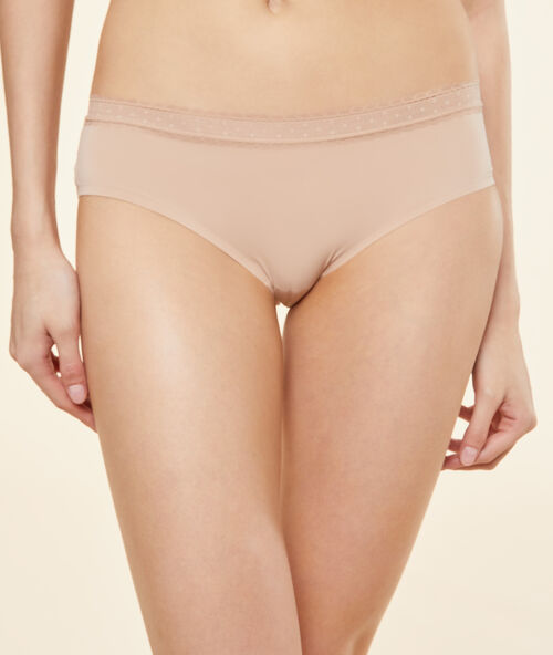 Shorty micro et dentelle beige/ peau.