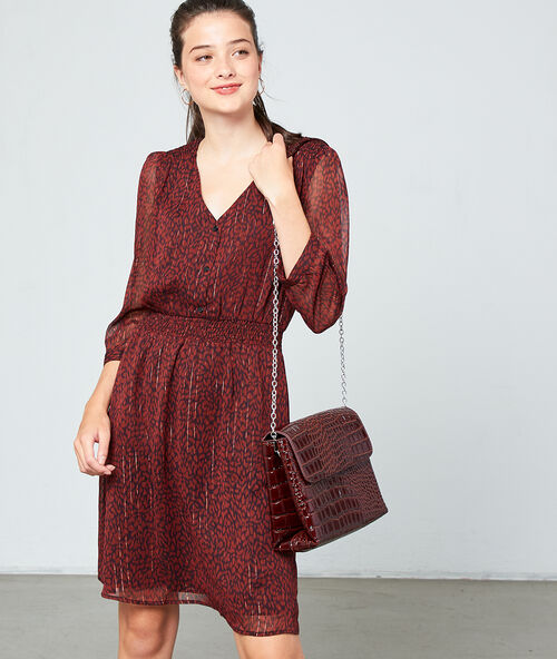 Robe smok&eacute;e &agrave; fils m&eacute;tallis&eacute;s rouille.