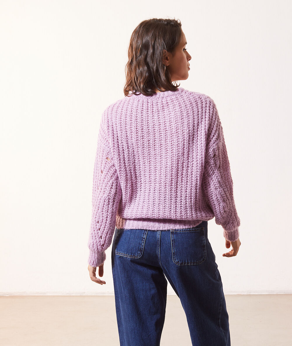 Pull grosse maille violine.