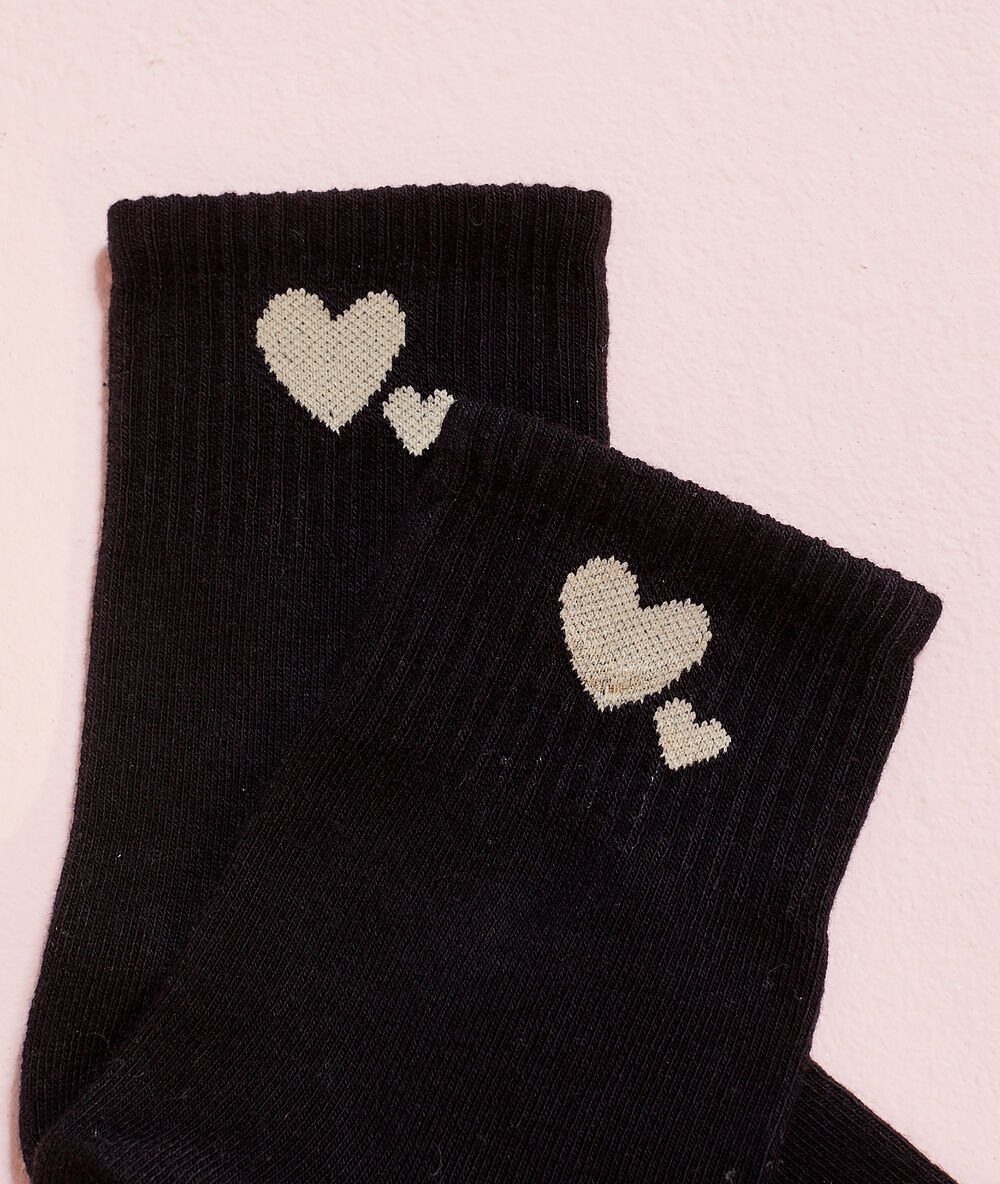 Chaussettes coeurs noir.