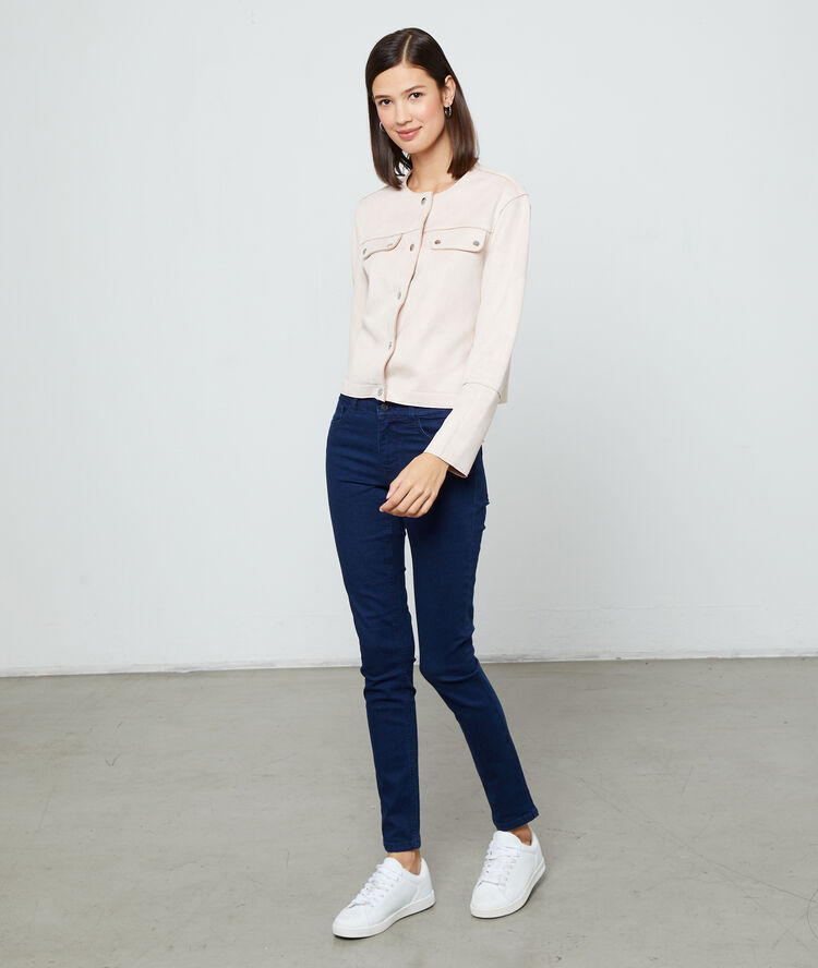 Veste courte effet daim nude.