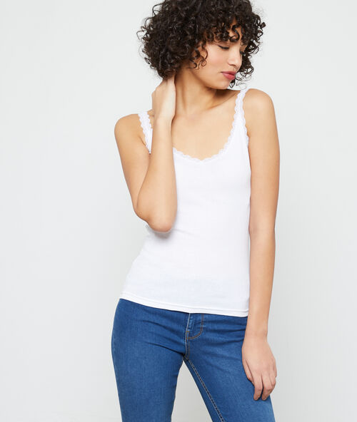 D&eacute;bardeur c&ocirc;tel&eacute; d&eacute;collet&eacute; guipure wit.