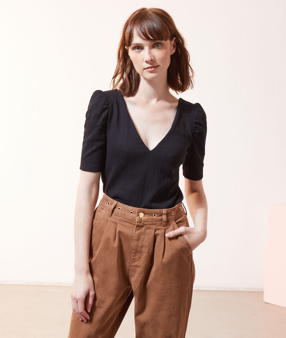 Top col v 2 en 1 - brassière intégrée noir.