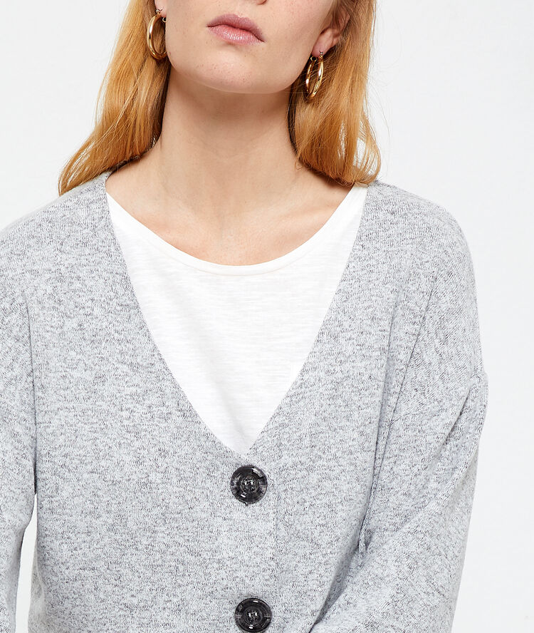 Gilet en maille fine gris chine moyen.