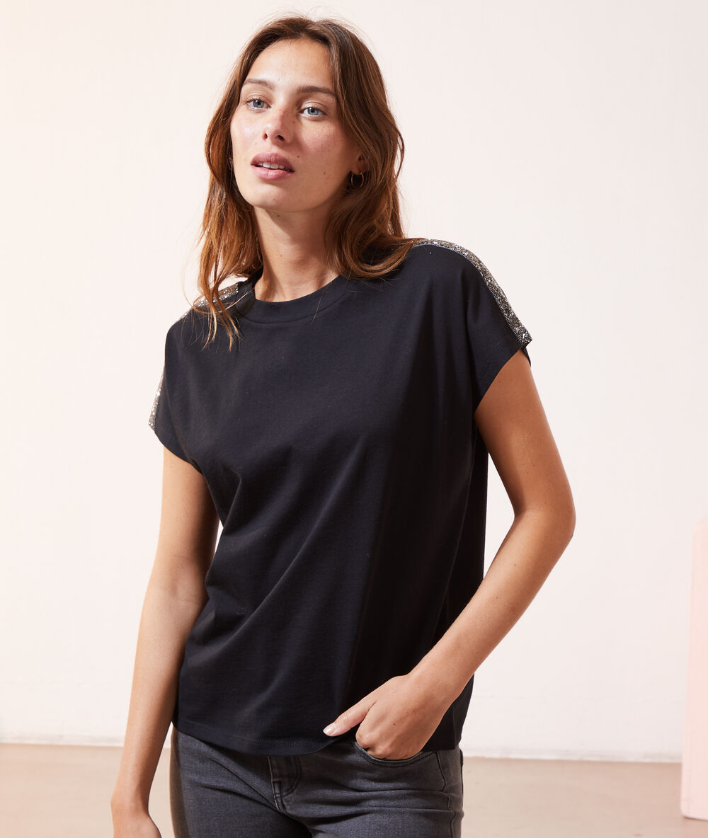 T-shirt à détails métallisés noir.