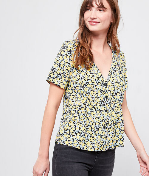 Blouse imprim&eacute; fleuri noir.