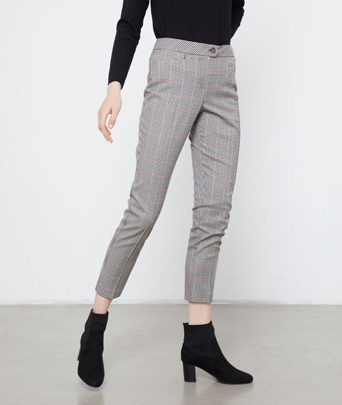 Pantalon cigarette &agrave; motifs prince de galle noir.