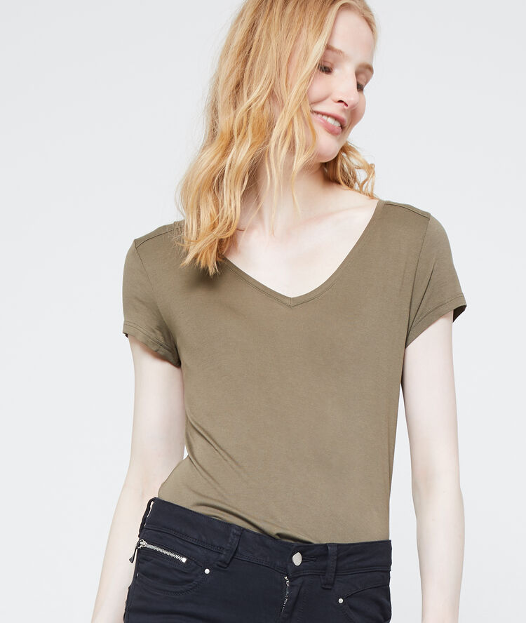 T-shirt met v-hals kaki.