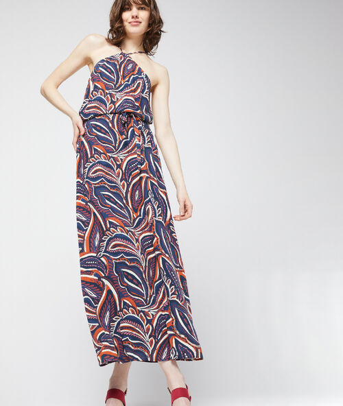 Robe longue à fines bretelles cobalt.