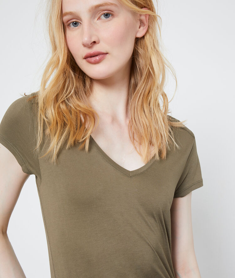 T-shirt met v-hals kaki.