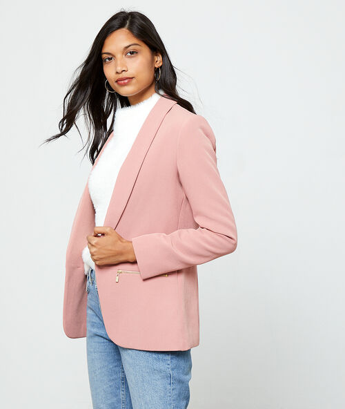 Veste de tailleur &agrave; poches zipp&eacute;es vieux rose.