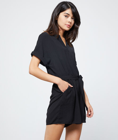 Combishort ceintur&eacute;e dos ouvert noir.