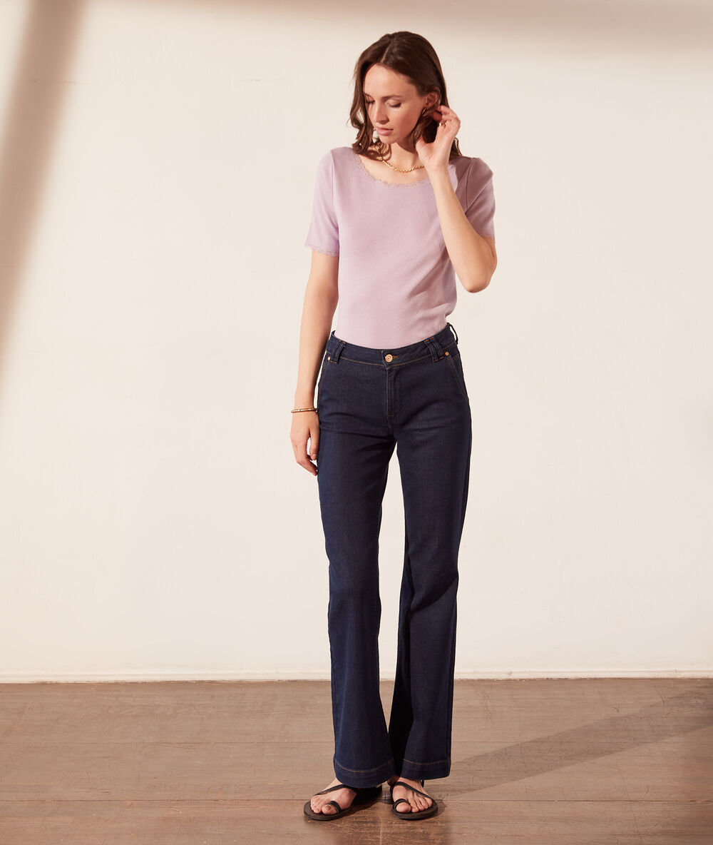Pointelle t-shirt van biokatoen met rugdecolleté lila.