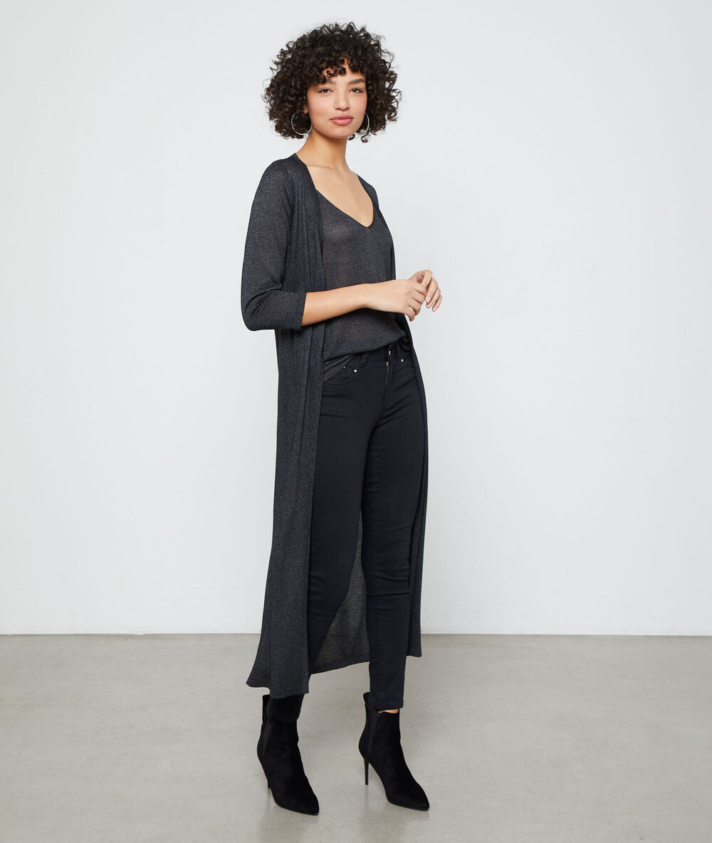 Top sans manches en maille fine noir.