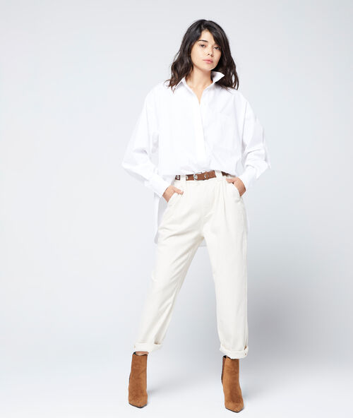 Paperbag broek met riem creme.