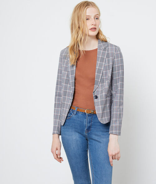 Veste de tailleur &agrave; carreaux noir.