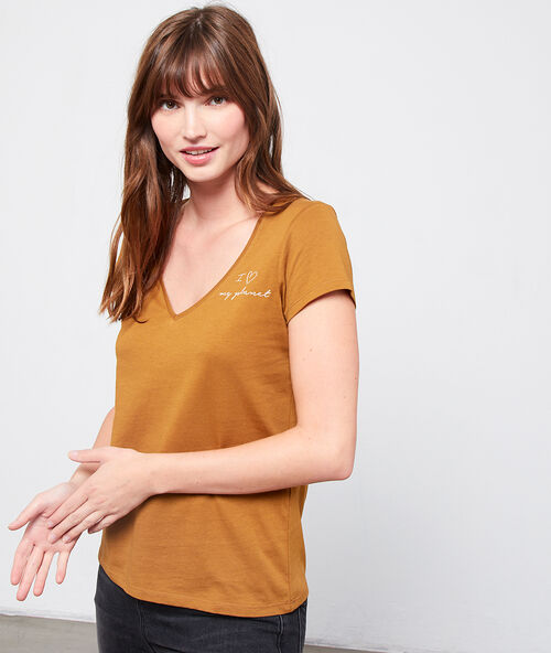 T-shirt coton bio "i ♡ my planet" ocre.
