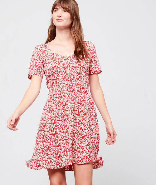 Robe imprim&eacute; fleuri rouge.